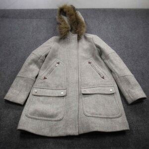 J. Crew Gray Hooded Coat with Faux Fur Trim